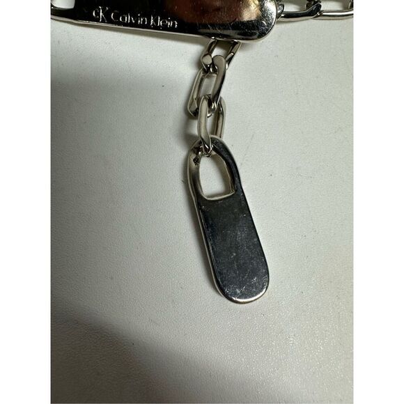 Vintage Calvin Klein Silver Tone Geometric Chain Belt One size Logo 33” *Notes - Picture 3 of 8